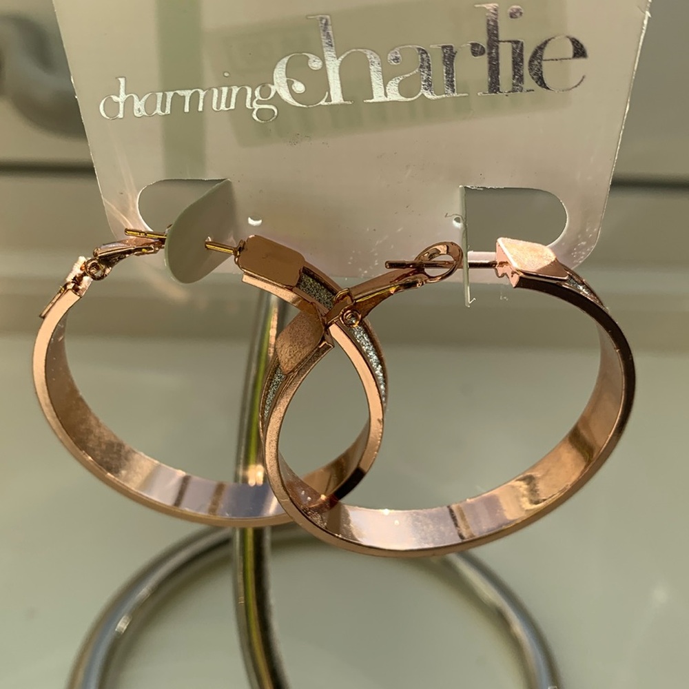 Rose gold and silver drusy-like earrings. 1.5” diameter
